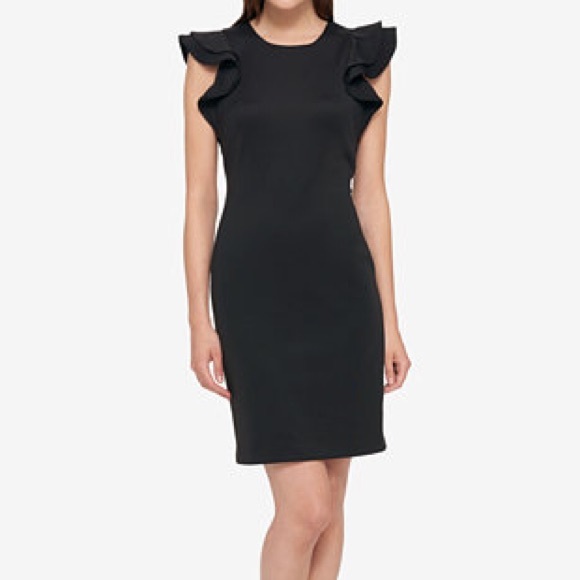 tommy hilfiger scuba sheath dress with flutter sleeves